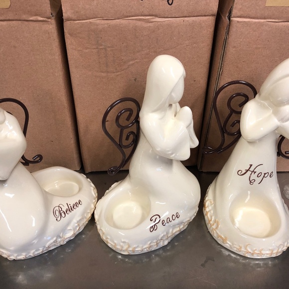 ✨SALE Set of 3 Angel Porcelain tea light Candle Holders Believe Hope Peace NIB - Picture 12 of 12